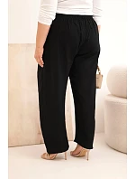 Dámské bavlněné kalhoty Plus Size s gumou v pase černé Dámské bavlněné kalhoty Plus Size s gumou v pase černé