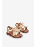 Dětské sandálky S Mašlí Na Suchý Zip Zlaté Joratia Dětské sandálky S Mašlí Na Suchý Zip Zlaté Joratia