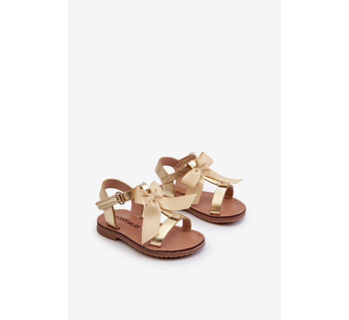 Dětské sandálky S Mašlí Na Suchý Zip Zlaté Joratia Dětské sandálky S Mašlí Na Suchý Zip Zlaté Joratia