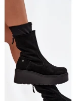 Dámské kožené semišové kotníkové boty na masivní platformě Maciejka A7161-20 Černé