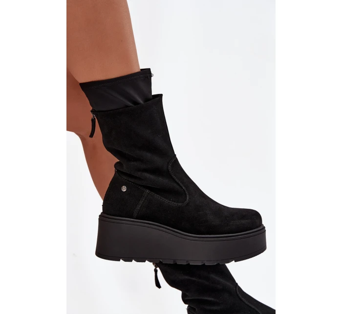Dámské kožené semišové kotníkové boty na masivní platformě Maciejka A7161-20 Černé
