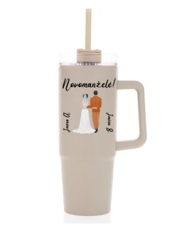 Personalizovaná termoska s průhledným víčkem s novomanželským párem 