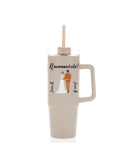 Personalizovaná termoska s průhledným víčkem s novomanželským párem 