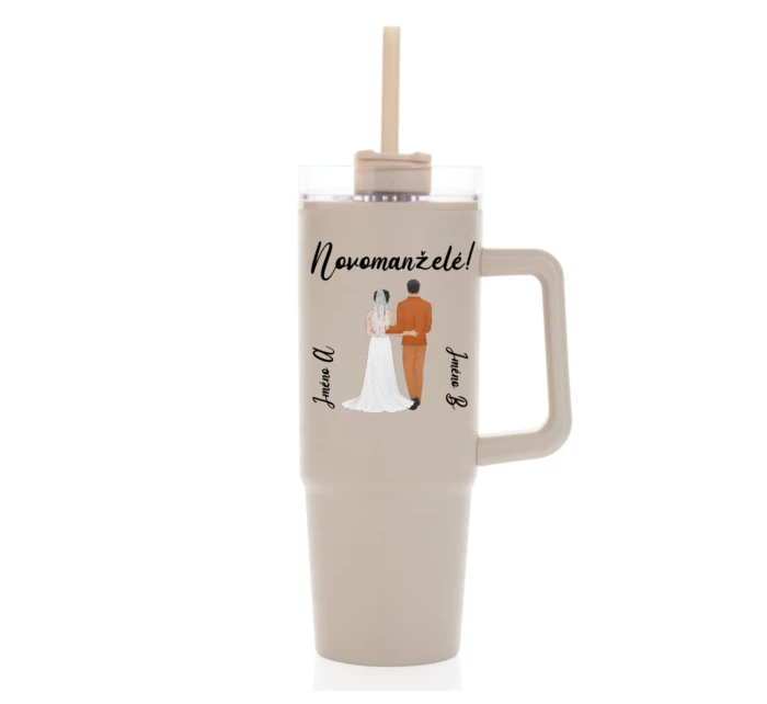 Personalizovaná termoska s průhledným víčkem s novomanželským párem 