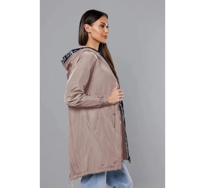 Tenká béžová dámská bunda s ozdobnou lemovkou model 18319662 - Miss TiTi Tenká béžová dámská bunda s ozdobnou lemovkou model 18319662 - Miss TiTi