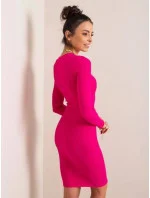 Vypasované žebrované šaty ve fuchsijové barvě s kulatým výstřihem model 19447315 - Factory Price