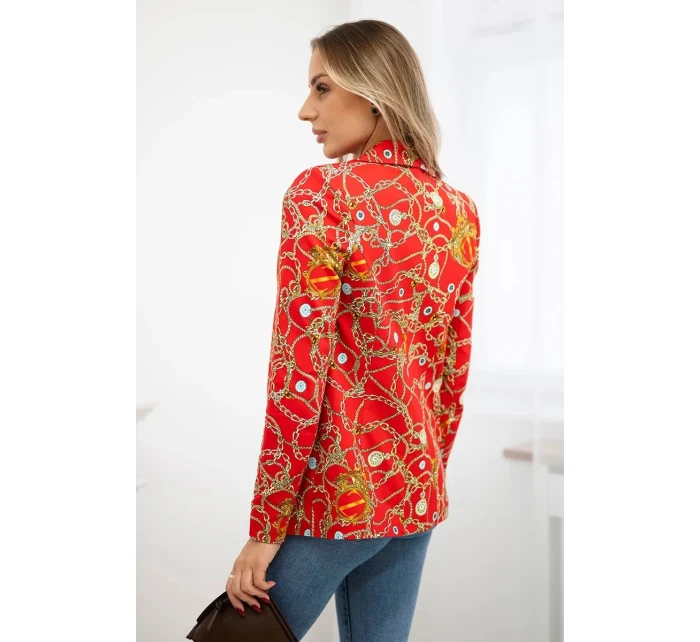 Bavlněná bunda s potiskem a knoflíkem červený