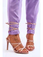 Dámské Sandály Vázané Na Vysokém Podpatku Béžove model 21619394 - Boto Dámské Sandály Vázané Na Vysokém Podpatku Béžove model 21619394 - Boto