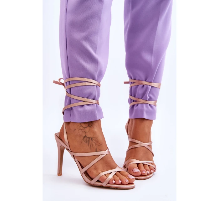 Dámské Sandály Vázané Na Vysokém Podpatku Béžove model 21619394 - Boto Dámské Sandály Vázané Na Vysokém Podpatku Béžove model 21619394 - Boto