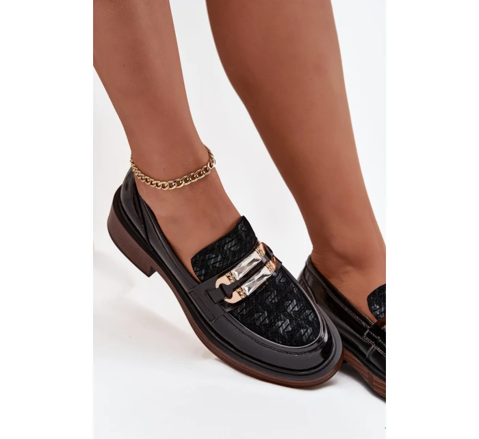 Kožené lakované dámské mokasiny s odlišným detailem D&A MR52-173 Černé