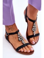 Kožené sandály s ozdobným hadem S.Barski Černá Kožené sandály s ozdobným hadem S.Barski Černá