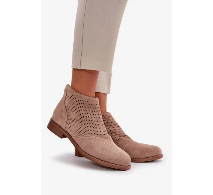 Dámské Kotníkové Boty Na Plochém Podpatku Ažurové Béžové S.Barski Dámské Kotníkové Boty Na Plochém Podpatku Ažurové Béžové S.Barski