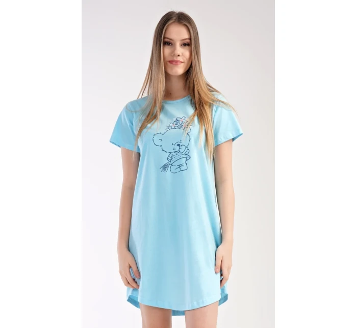 Dámská noční košile s krátkým rukávem Méďa s kytkou