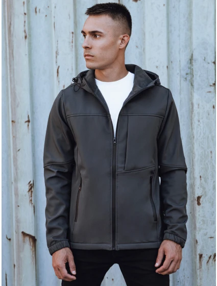 Pánská přechodná softshellová bunda s kapucí tmavě šedá FashionStreet TX4816