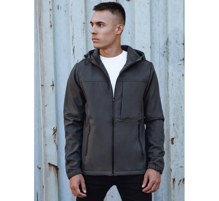Pánská přechodná softshellová bunda s kapucí tmavě šedá FashionStreet TX4816