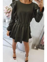 Šaty se svislými volány khaki