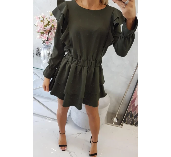 Šaty se svislými volány khaki