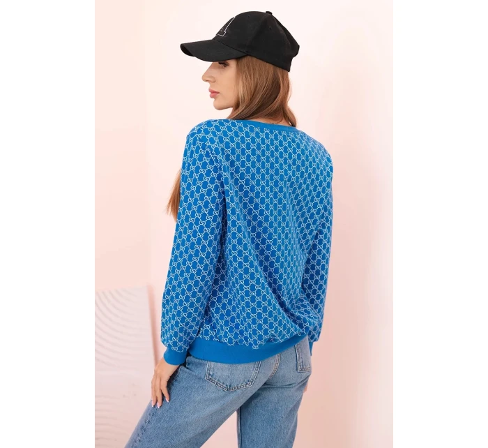 Dámská mikina s potiskem a kulatým výstřihem chrpově modrá