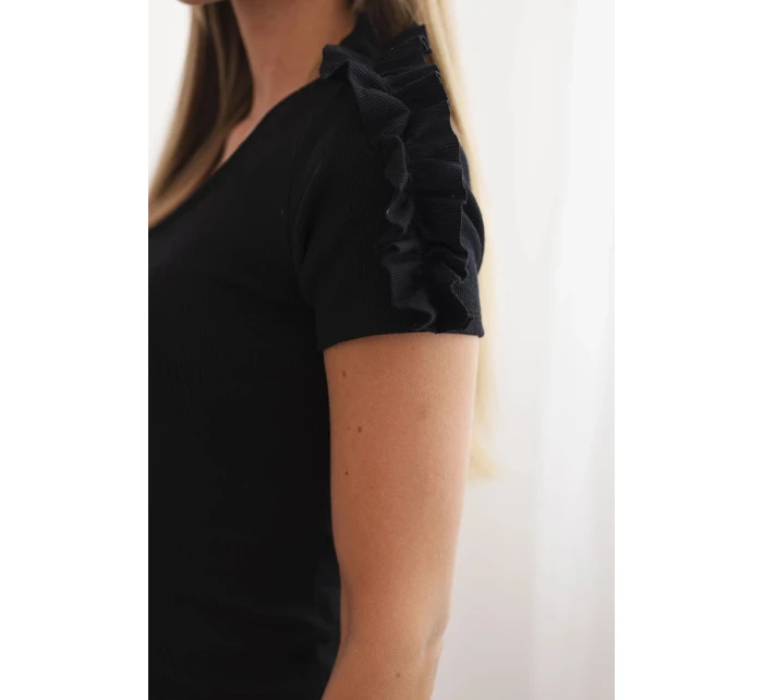 Dámská bavlněná blůza na jedno rameno s volánem černá Dámská bavlněná blůza na jedno rameno s volánem černá