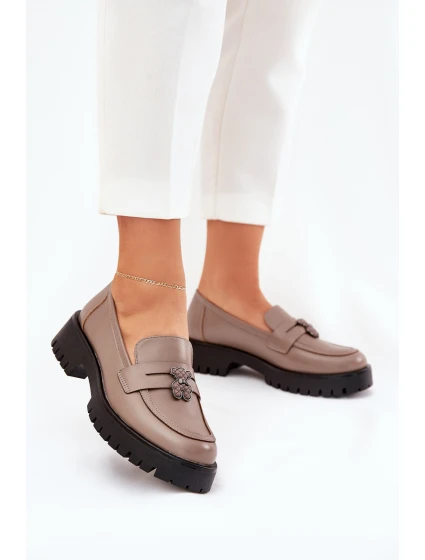 Kožené Dámské Mokasíny S   Béžové model 21690639 - VINCEZA