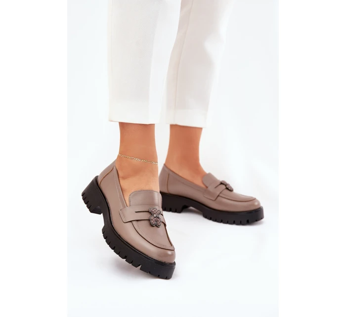 Kožené Dámské Mokasíny S   Béžové model 21690639 - VINCEZA