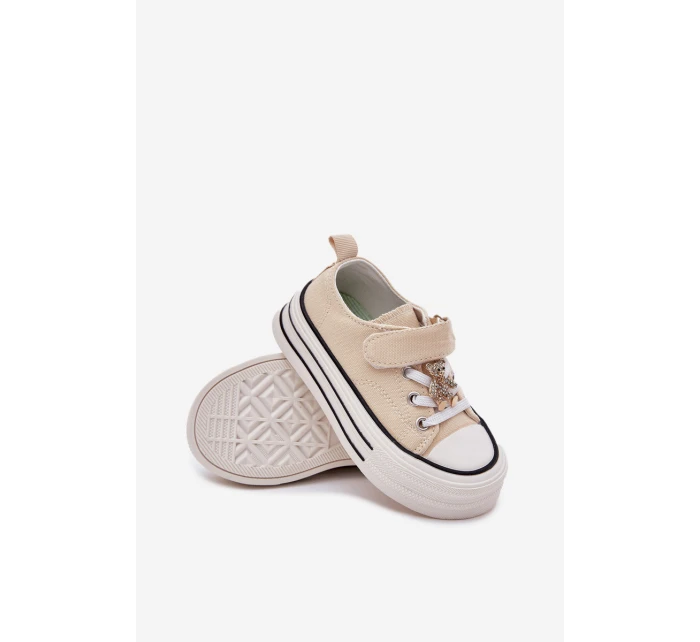 Dívčí Tenisky Se Zlatou Nášivkou Medvěd Béžové Solena Dívčí Tenisky Se Zlatou Nášivkou Medvěd Béžové Solena