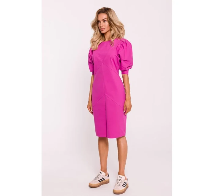 M803 Šaty s puff rukávy - růžové