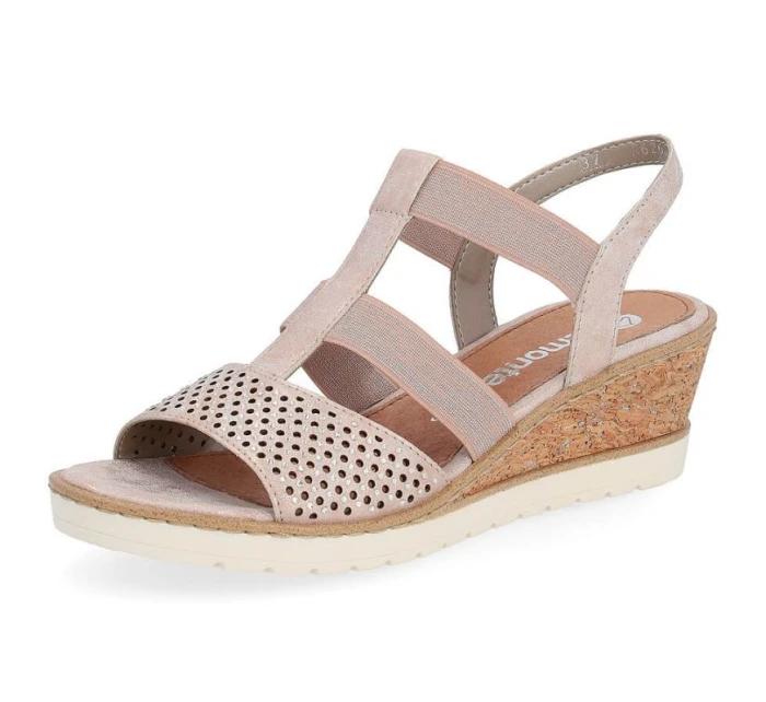 Pohodlné sandály na podpatku W rose gold model 19730112 - Rieker Pohodlné sandály na podpatku W rose gold model 19730112 - Rieker