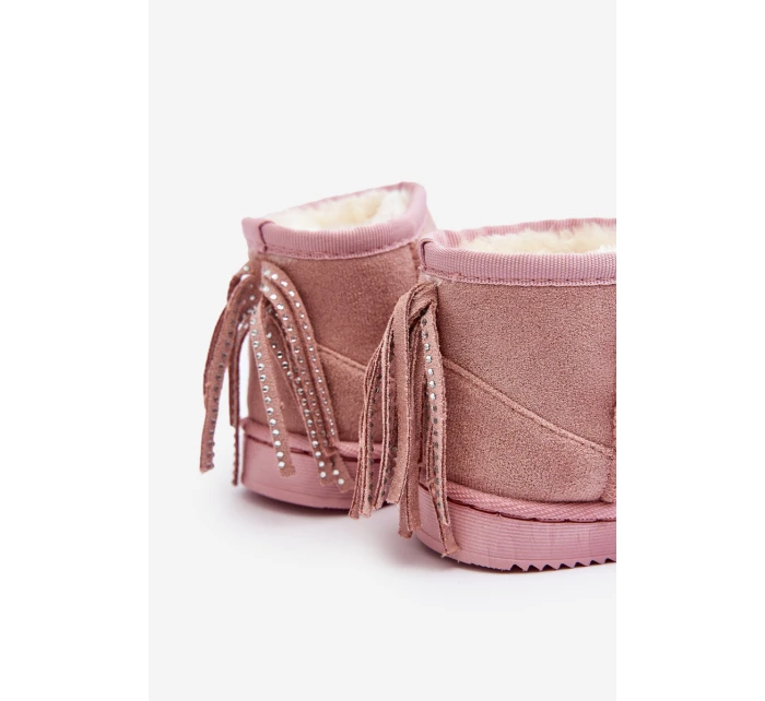 Dětské zateplené sněhule s mašlemi na špičce Růžové Mikyla