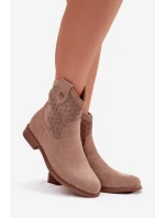 Dámské kotníkové boty na nízkém podpatku s vzorem Béžové model 22007414 - S.Barski Dámské kotníkové boty na nízkém podpatku s vzorem Béžové model 22007414 - S.Barski
