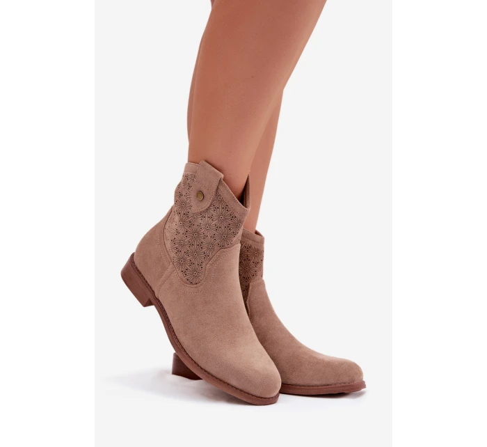 Dámské kotníkové boty na nízkém podpatku s vzorem Béžové model 22007414 - S.Barski Dámské kotníkové boty na nízkém podpatku s vzorem Béžové model 22007414 - S.Barski