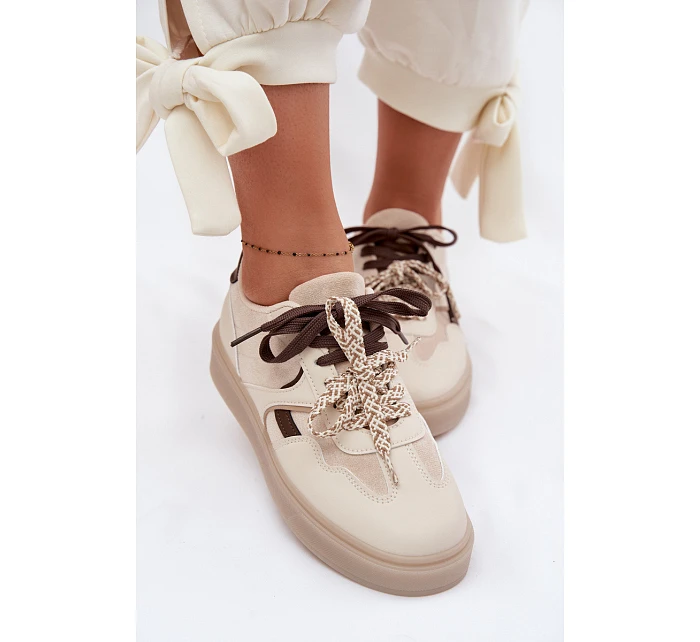 Dámské tenisky s dvojitými šněrováním světle béžové model 22095300 - Boto