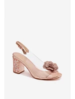 Průhledné sandály na podpatku s krystaly model 22133634 Růžové Zlaté - D&A