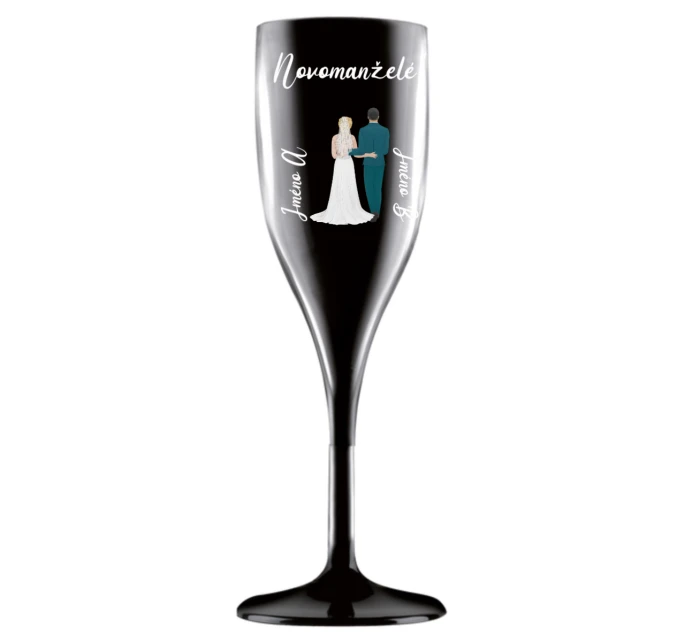 Personalizovaná nerozbitná prosecco sklenice s novomanželským párem 