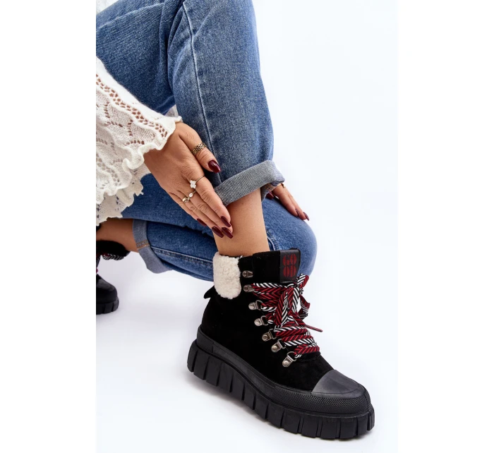 Zateplené boty trapery na tlusté podrážce černé model 21642871 - Boto Zateplené boty trapery na tlusté podrážce černé model 21642871 - Boto
