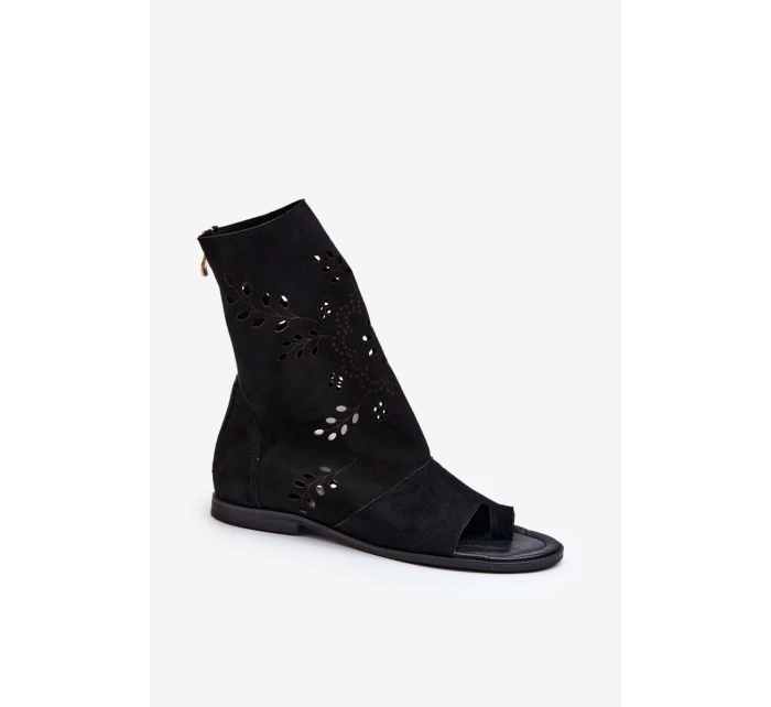 Zazoo 3437 Dámské Semišové Sandály S Hřebínkem Na Zip Černé Zazoo 3437 Dámské Semišové Sandály S Hřebínkem Na Zip Černé