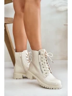 Lakované boty workerky na zip zateplené béžové Ravanthia Lakované boty workerky na zip zateplené béžové Ravanthia