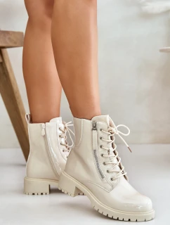 Lakované boty workerky na zip zateplené béžové Ravanthia