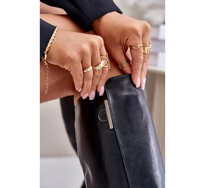 Kozačky Na Podpatku Z Eko Kůže  Černé model 21675758 - Boto