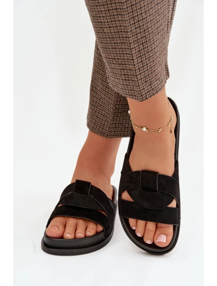 Dámské pantofle Eko semiš s pásky Černé model 21918922 - Boto