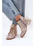 Dámské zateplené kotníkové botky z kůže – béžovo-zlaté Maciejka Dámské zateplené kotníkové botky z kůže – béžovo-zlaté Maciejka
