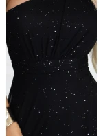 model 21941593 Dlouhé třpytivé večerní šaty na jedno rameno klasické černé - numoco basic