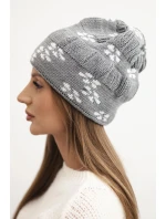 Dámská zimní pletená čepice se vzorem sněhových vloček K463 šedá Dámská zimní pletená čepice se vzorem sněhových vloček K463 šedá