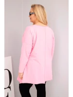 Dámská bavlněná blůza Plus Size s asymetrickým spodním lemem a výřezy světle růžová