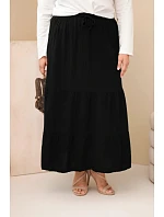 Dámská sukně Plus Size bavlněná mušelínová s volánem a elastickým pasem černá