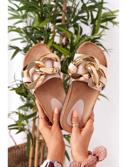 Nazouváky Na Korkové Podrážce S řetízkem Béžové model 21558029 - Boto Nazouváky Na Korkové Podrážce S řetízkem Béžové model 21558029 - Boto