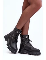 Kůže Botky Workery Na Ploché Podpatku model 21634377 Černé - Goe