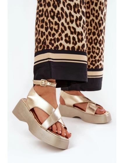 Dámské Sandály Na Platformě A Klínu Eko Kůže Zlaté Tenzorus Dámské Sandály Na Platformě A Klínu Eko Kůže Zlaté Tenzorus