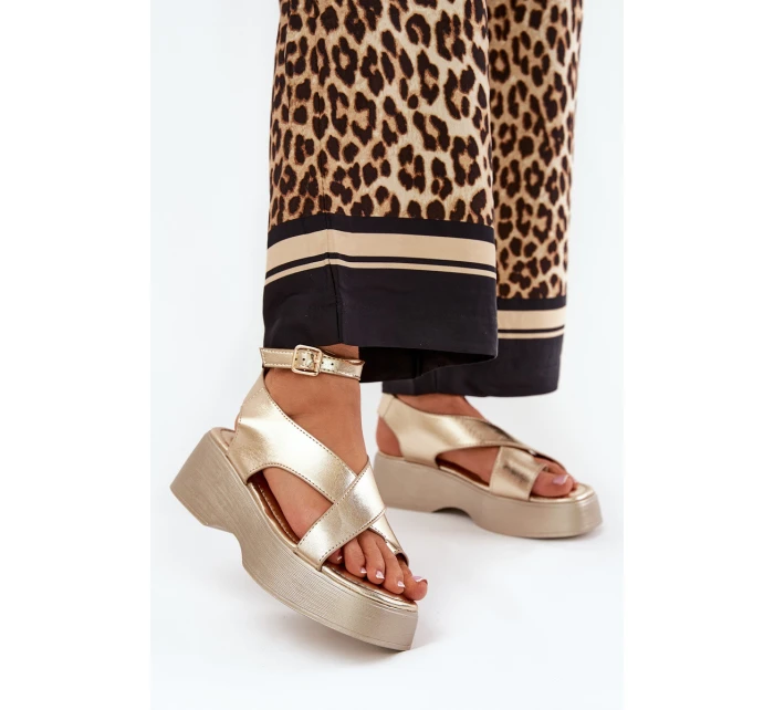 Dámské Sandály Na Platformě A Klínu Eko Kůže Zlaté Tenzorus Dámské Sandály Na Platformě A Klínu Eko Kůže Zlaté Tenzorus