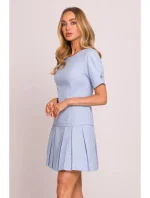 model 20970475 Džínové šaty se záhyby světle modré - Moe